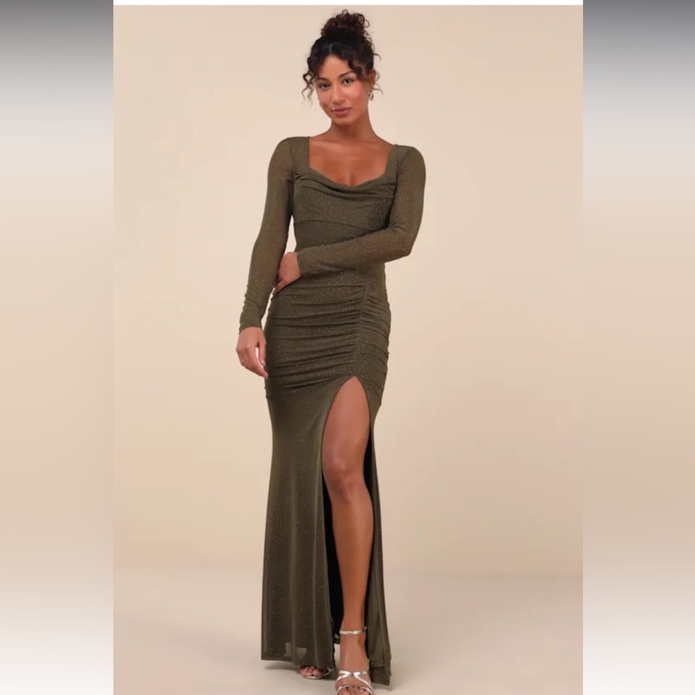 Incredibly Sensational Sparkly Olive Green Mesh Maxi Dress